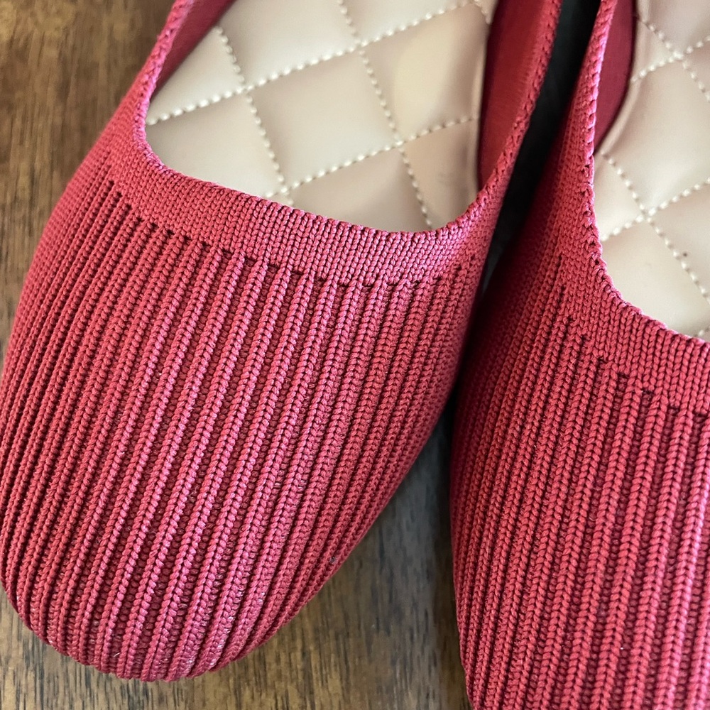MIA Coral-Red Knit Mary Jane Flats with Silver Buckle - Picture 5 of 7